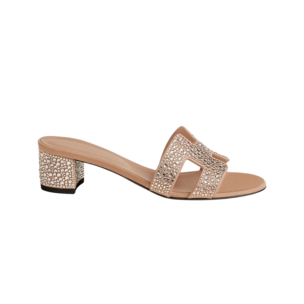 Oasis Sandals in Suede Goatskin with Rhinestones