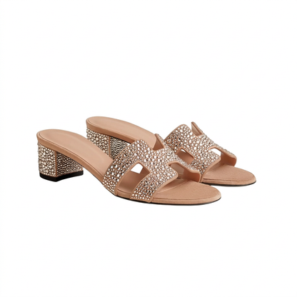 Oasis Sandals in Suede Goatskin with Rhinestones