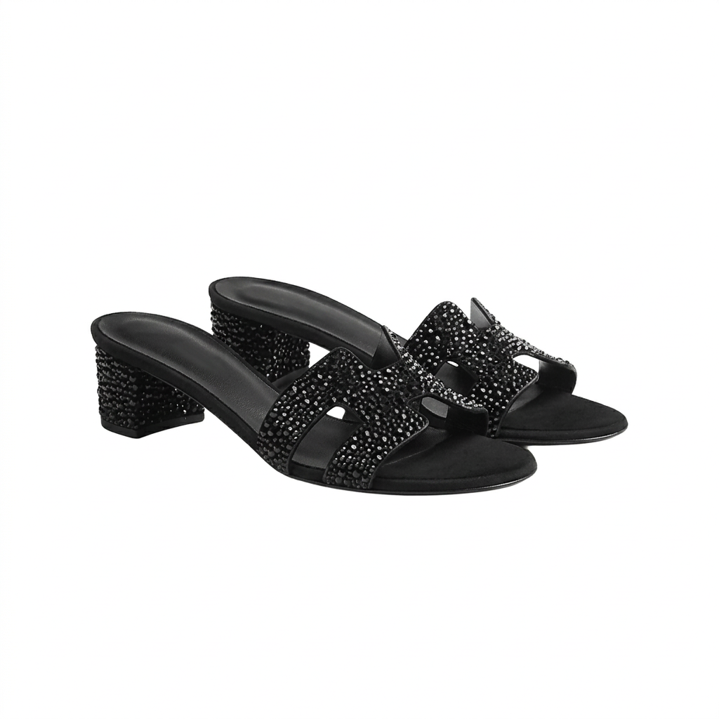 Oasis Sandals in Suede Goatskin with Rhinestones