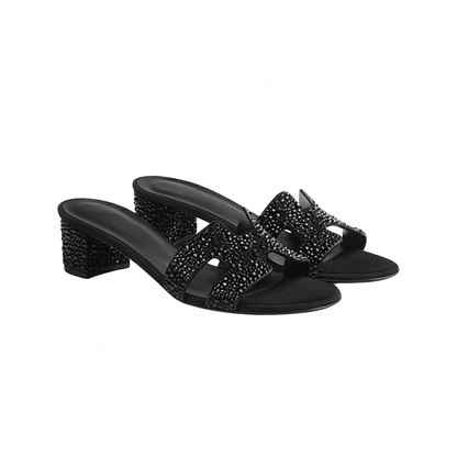 Oasis Sandals in Suede Goatskin with Rhinestones