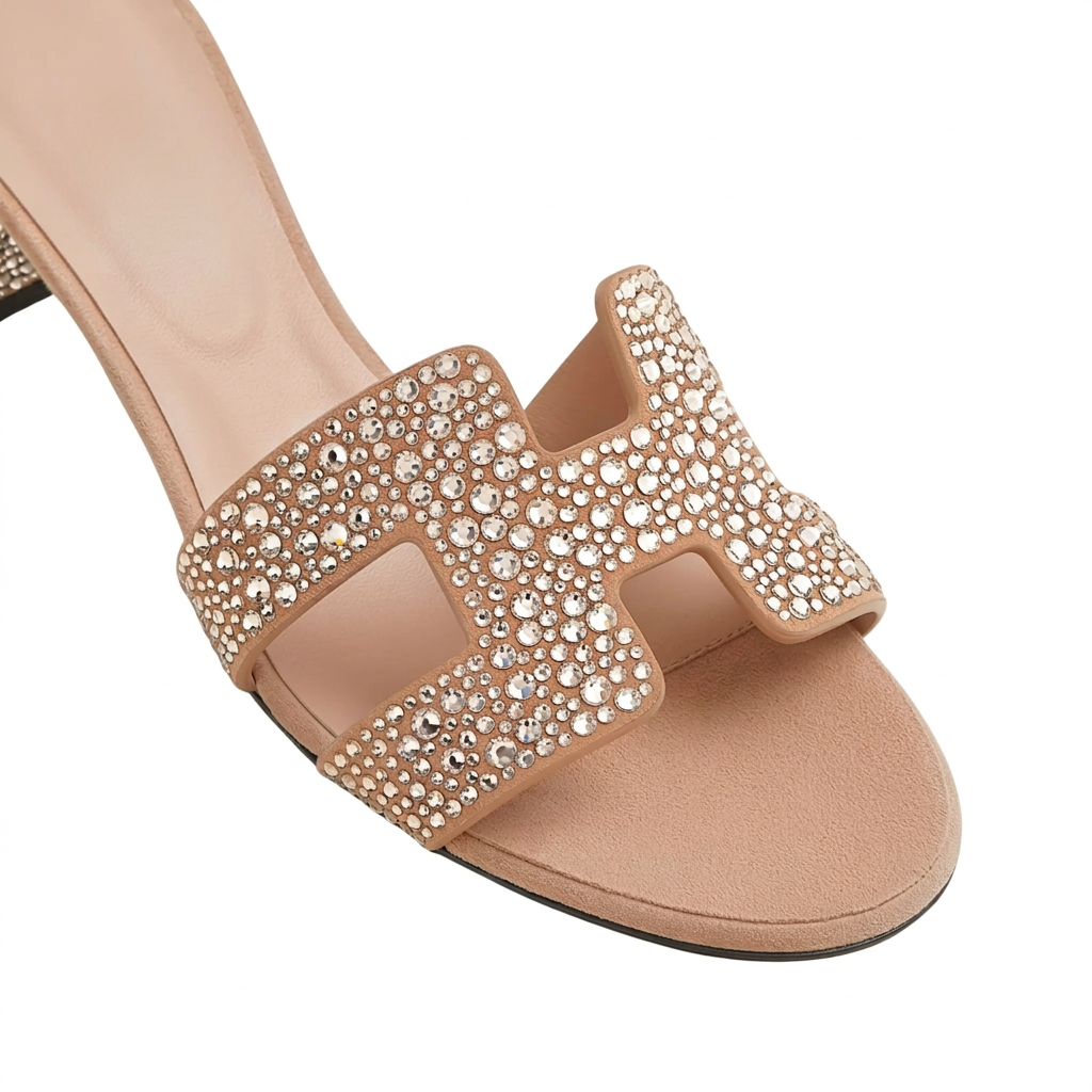 Oasis Sandals in Suede Goatskin with Rhinestones